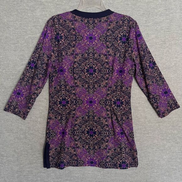 J. McLaughlin Catalina Cloth Tunic Top Women's Medium Purple Blue Floral V Neck - Picture 4 of 11